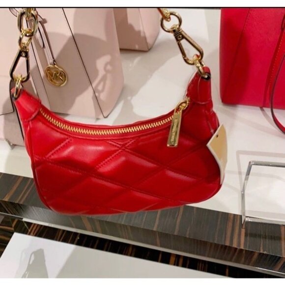 Michael Kors Cora Extra-Small Quilted Shoulder Bag Bright Red - Picture 3 of 11